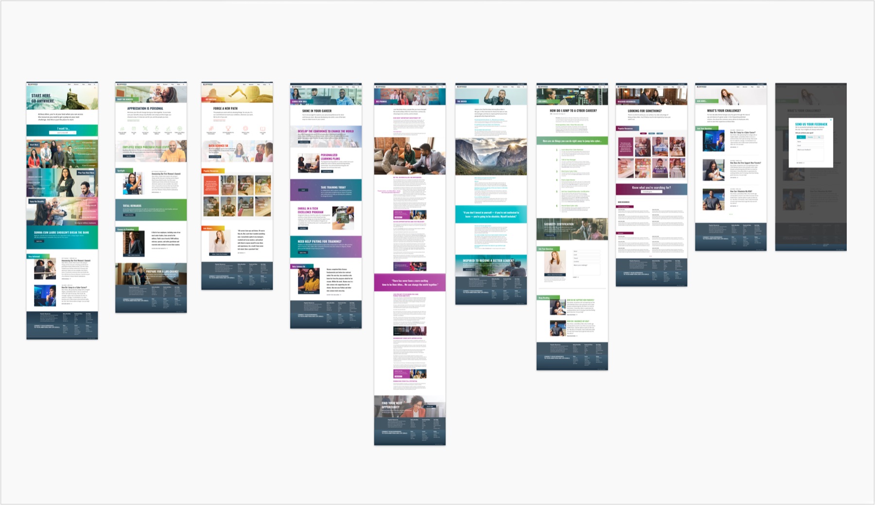 Final page designs across the portal